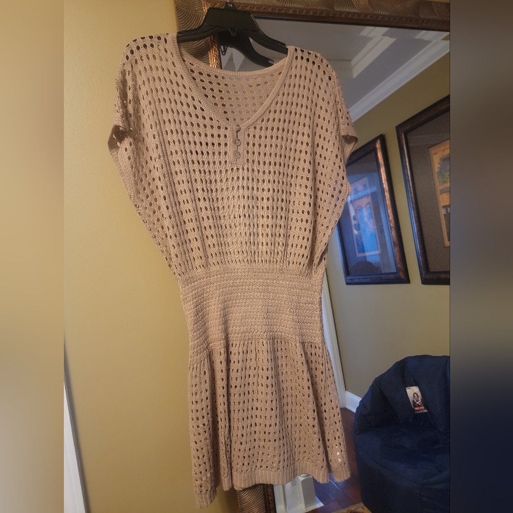 Elegant Tan Crochet Cover Up